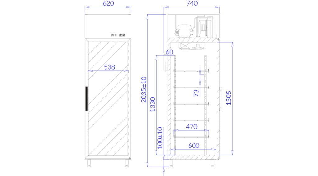 Rys. techniczny szafa chłodnicza Ewa 500 1 AG