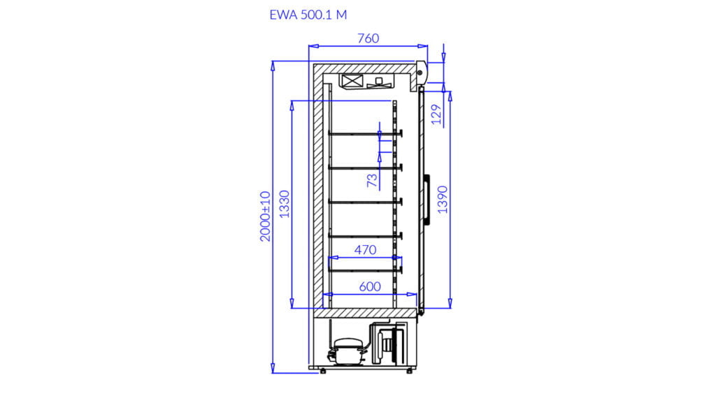 Rys. techniczny szafa chłodnicza Ewa 500 1 M