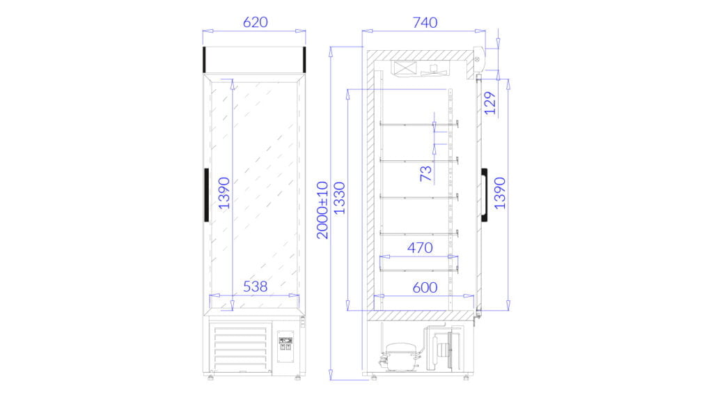 Rys. techniczny szafa chłodnicza Ewa 500 1 NAP