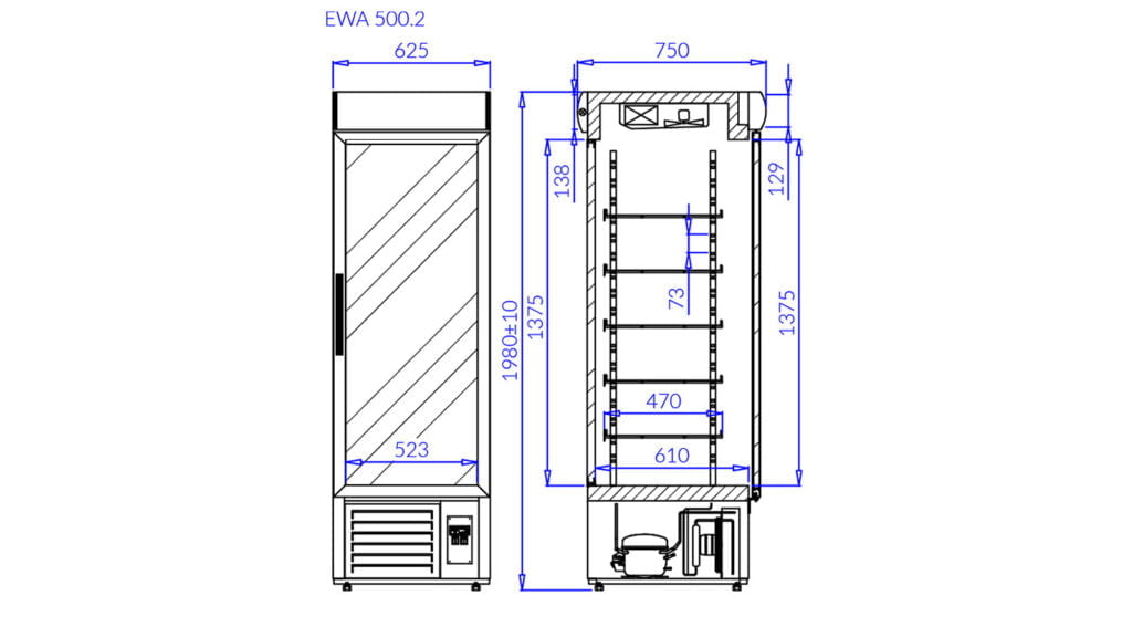 Rys. techniczny szafa chłodnicza Ewa 500 2