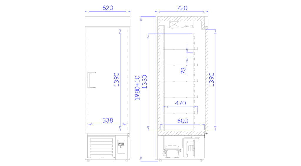 Rys. techniczny szafa chłodnicza Ewa 500 P