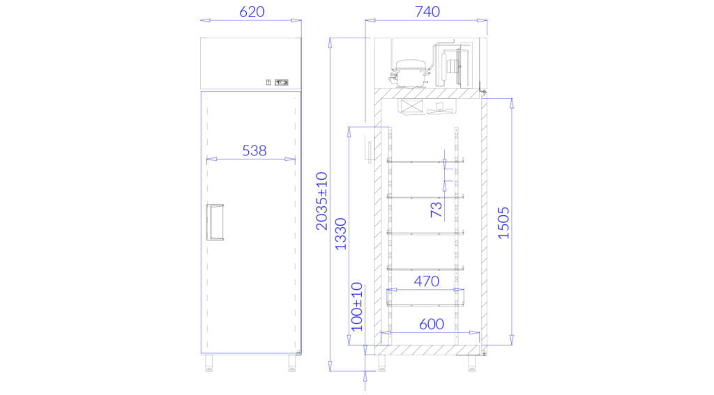 Rys. techniczny szafa chłodnicza Ewa 500 P AG
