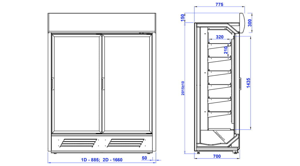 Rys. techniczny Regał chłodniczy King AT M MOD/C
