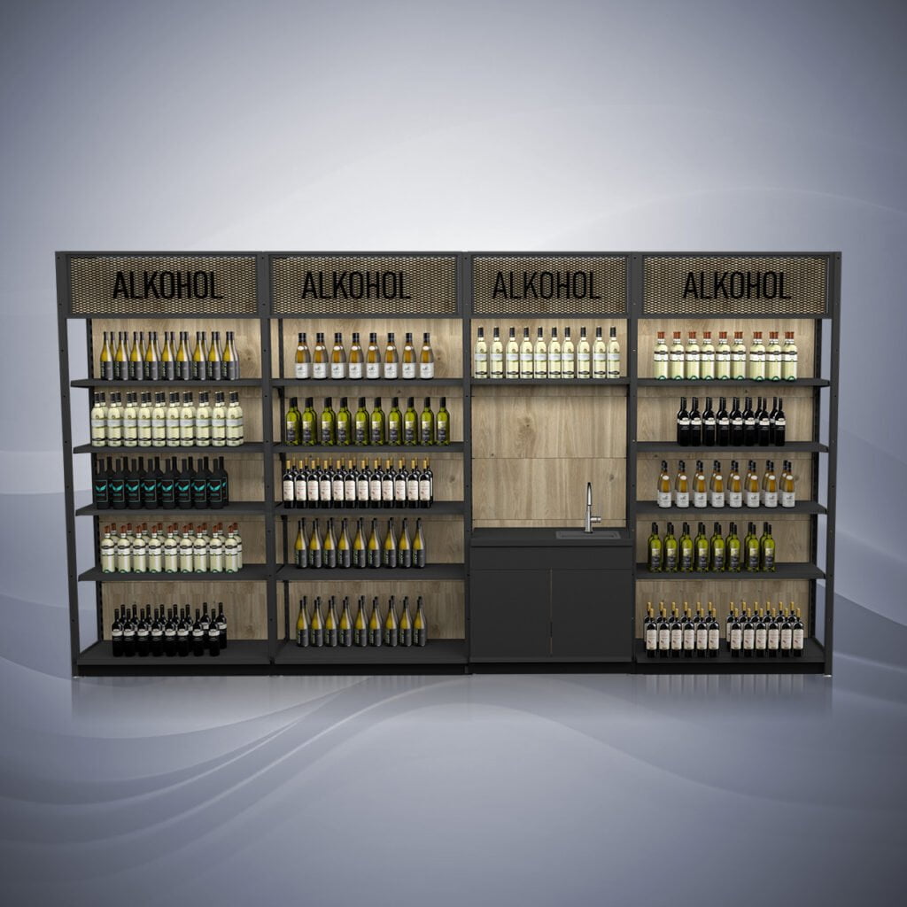 Regał alkoholowy siatkowy z wyposażeniem