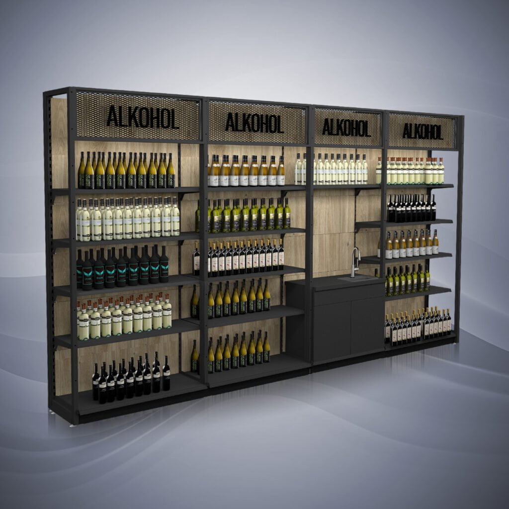 Regał alkoholowy siatkowy z wyposażeniem